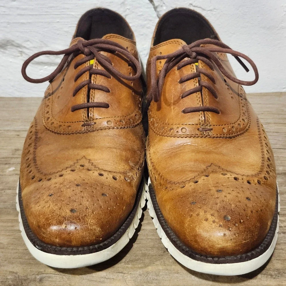 Cole Haan Zerogrand Wingtip Oxford Mens British Tan Leather Brogue Shoes Size 11